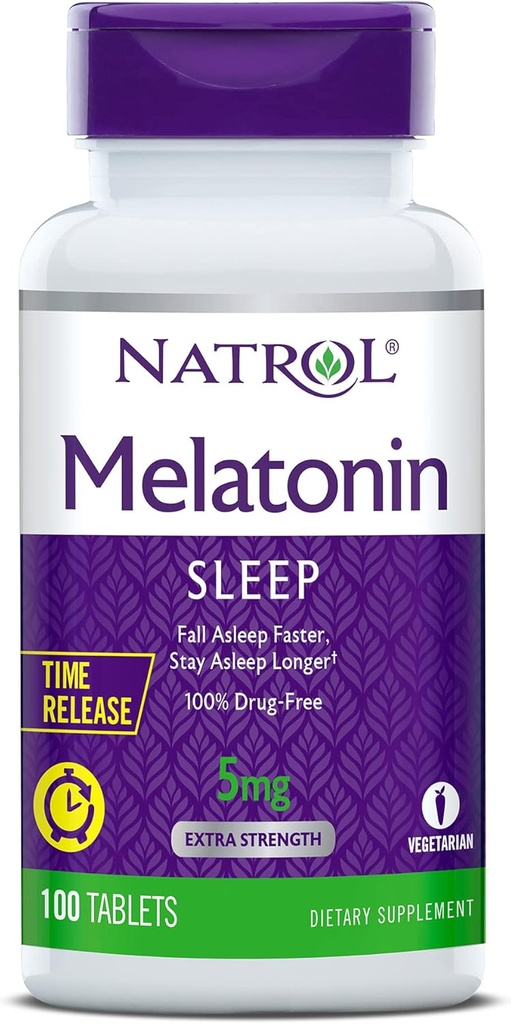 Natrol Time-Release Melatonin 5 mg, Integratore alimentare per il sonno riposante *, 100 compresse (Pack of 2), 200 giorni di alimentazione