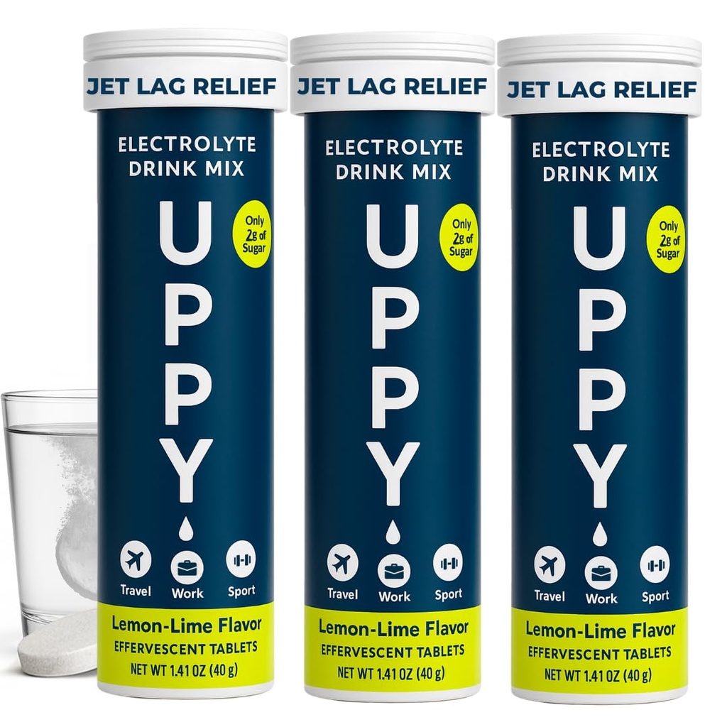 Uppy! Lemon-Lime Elektrolyt Hydration Tablets – 30 Count (3x10) – löst sich in Wasser für schnelle Rehydrierung – Für Reisen, Sport & Festivals – Tragbares Elektrolyt-Wellness-Getränk