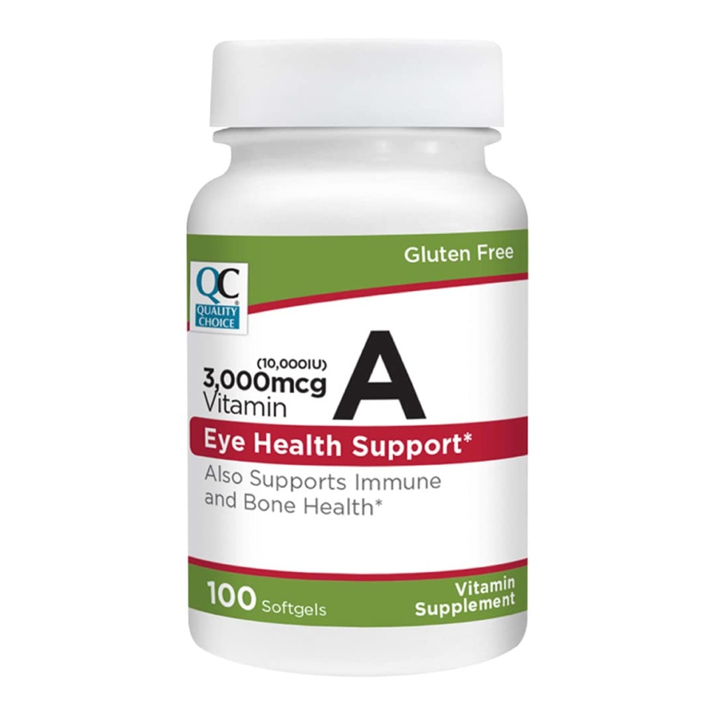 Choix de qualité Vitamine A 3000 mcg (10 000 UI) Softgels. Prend en charge le système immunitaire, la vision et la fonction osseuse. Palmitate de haute puissance Formule 100 Softgels