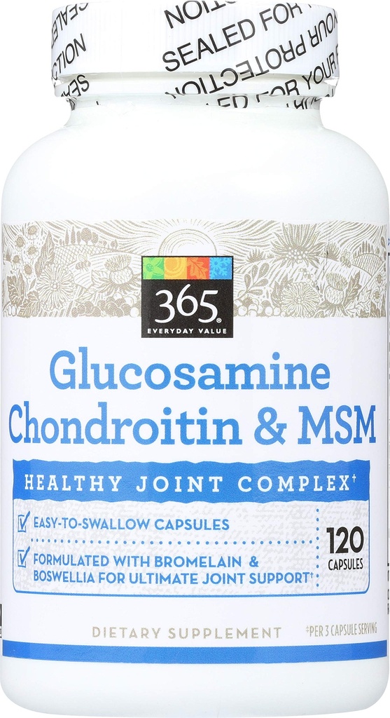 365 par Marché des aliments entiers, Glucosamine Chondroïtine & MSM, 120 ct