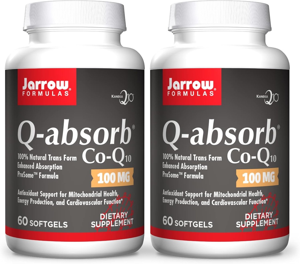 Jarrow Formulas Q-Absorb Co-Q10 100 mg - 60 Softgels, Confezione da 2 - High Absorption Co-Q10 - Supporto antiossidante per la produzione di energia mitocondriale e la salute cardiovascolare - Fino a 120 Serve totali