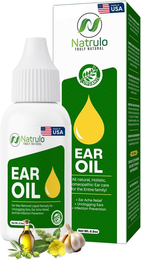 Huile d'oreille biologique pour l'infection de l'oreille - Earrops naturels pour la douleur de l'oreille, l'oreille de Swimmer et l'enlèvement de cire - Enfants, Adultes, Baby & Dog Earache Remède - gouttes d'oreille avec Mullein, l'ail Fabriqué aux États-Unis (0,5 Oz)