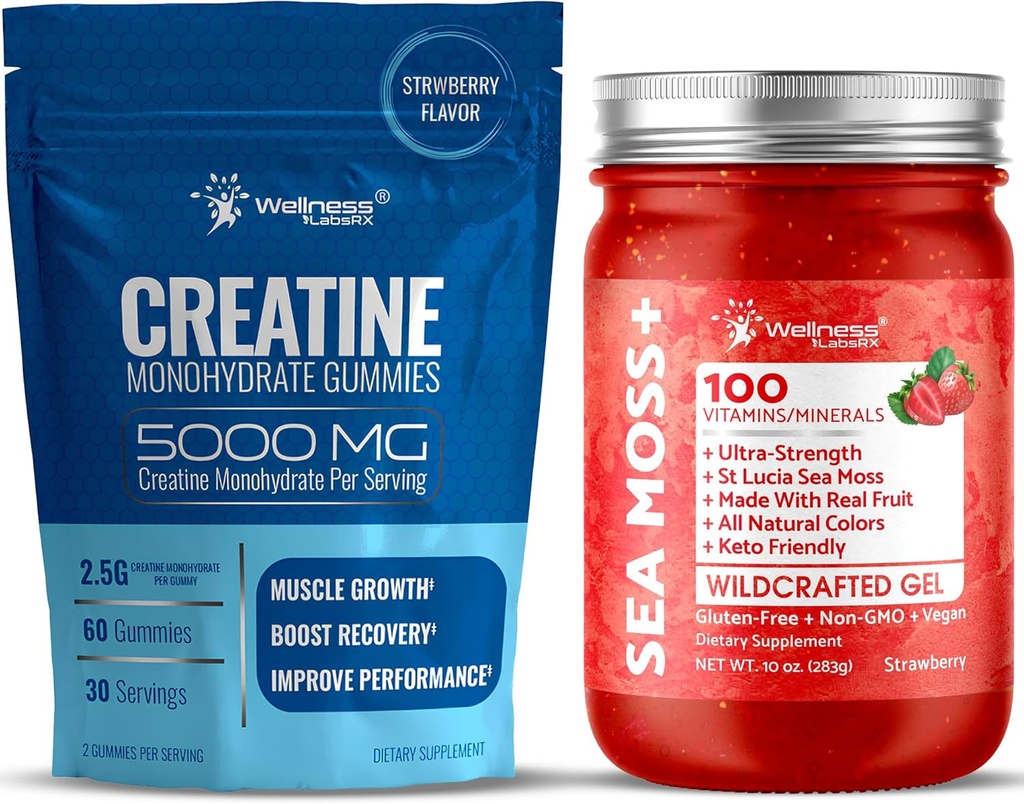 WELLNESS LABSRX Sea Moss Gel Strawberry with Creatine Gummies