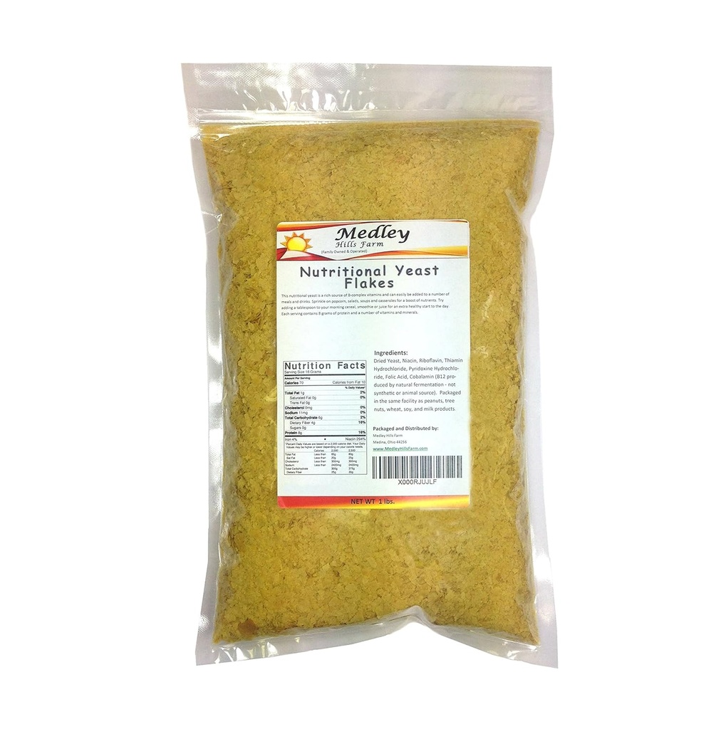 Flakes de levure alimentaire 1 lb. Fortifié - Sans gluten - Non OGM - Vegan - Vegetarian Support Formula Medley Hills Farm