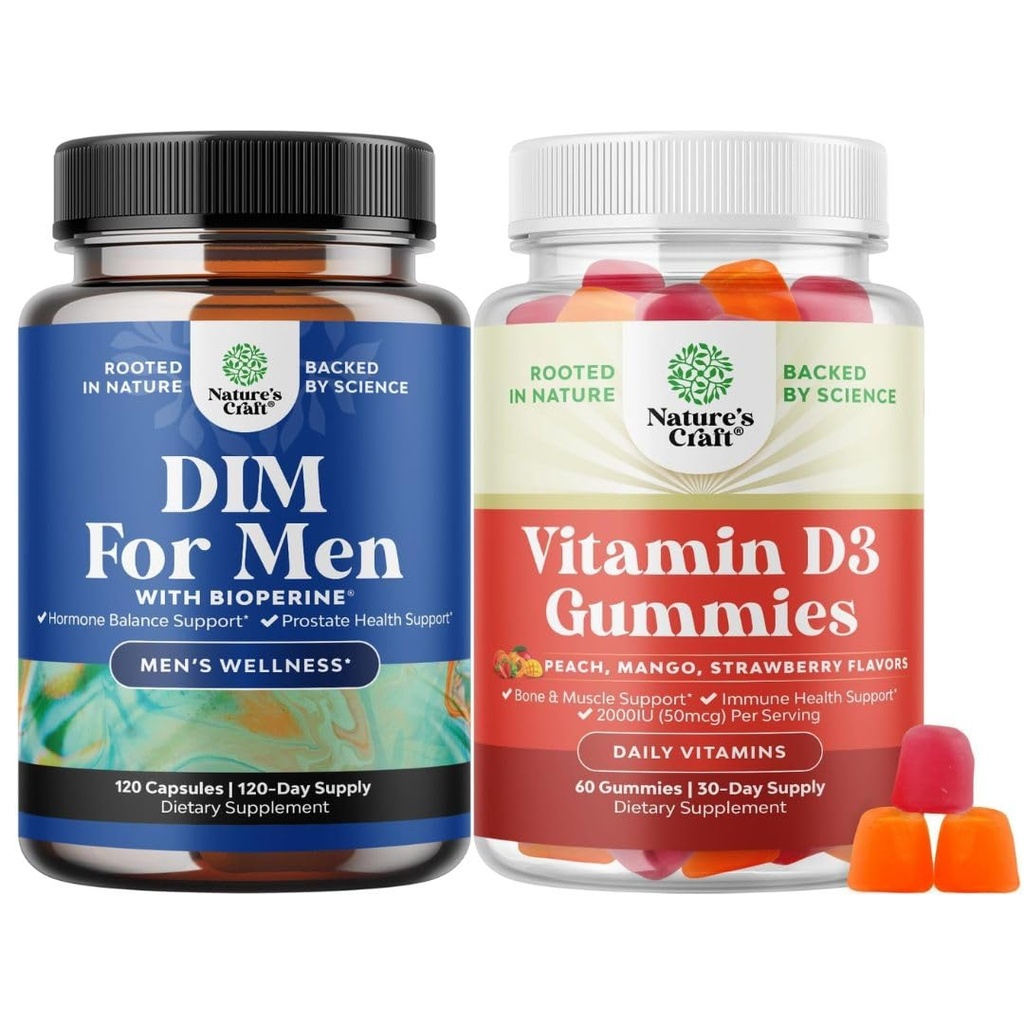 Bundle of Advanced Diindolylmethan DIM Supplement für Männer und Vitamin D3 Gummi für tägliche Wellness für Knochen Muskel- und Immununterstützung