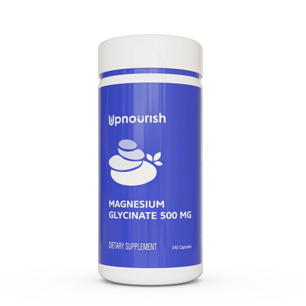 UpNourish Magnesium Glycinate Chelate 500mg Capsules - Highly Absorbable Chelat Magnesium - Pure Magnesium Supplement für Schlaf- und Kalorienunterstützung, Nervous, Muskel- und Knochengesundheit
