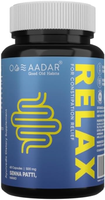 Rilievo di costipazione AADAR Re-LAX, supporto di digestione ayurvedica e capsule di benessere Bowel, 60 unità - con Senna, Harade, Ajwain capsule per digestione