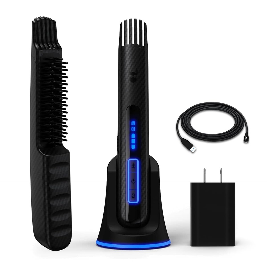 Cuscinetto Struggle Carbon X - Brush Cuscinetto riscaldato + Raddrizzatore per gli uomini - Brush Cuscinetto senza cordone e raddrizzamento Comb - ricaricabile, 3 impostazioni di calore, Micro-Fibre Protective