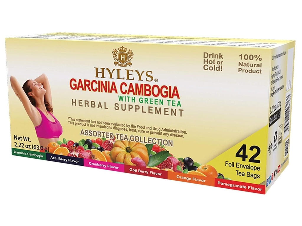 HYLEYS Thé Garcinia Cambogia Thé vert avec des saveurs assorties - 42 sachets de thé