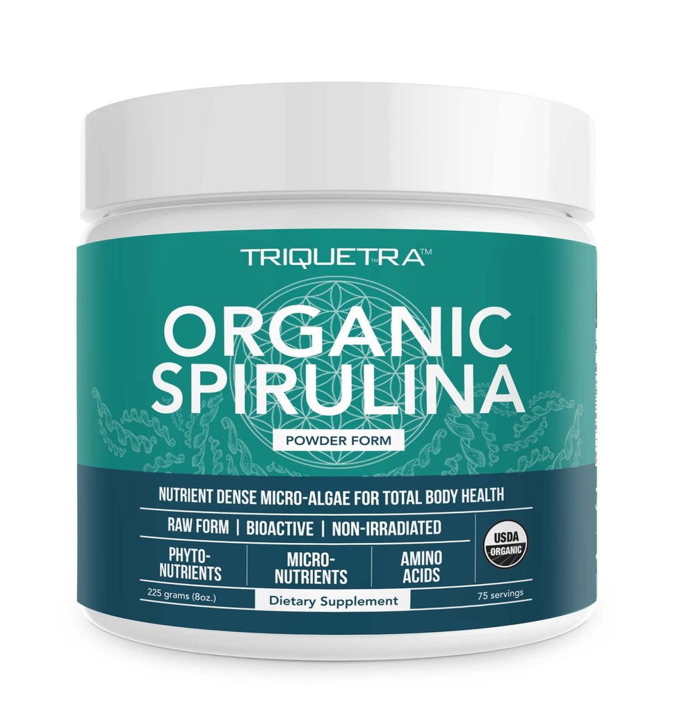 Organisches Spirulina-Pulver - Hergestellt mit Parry® Spirulina, bekannt für überlegene Reinheit und Nährstoffdichte - Vegane Landwirtschaft - nicht bestrahlt - Blau-Grün Algen Superfood Supplement - 75 Portionen - 8 oz