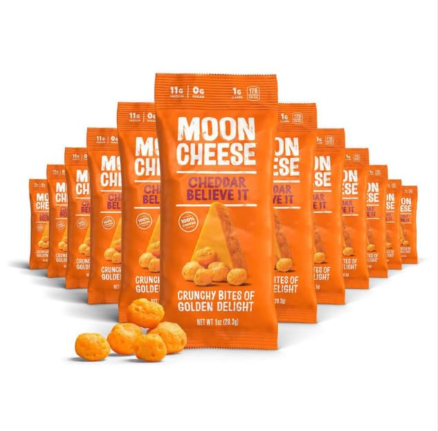Moon Cheese Cheddar Believe It, 1 Unze, 12-Pack, Crunchy, Protein-Rich Käse Snack, Keto Friendly, 100% Real Cheese