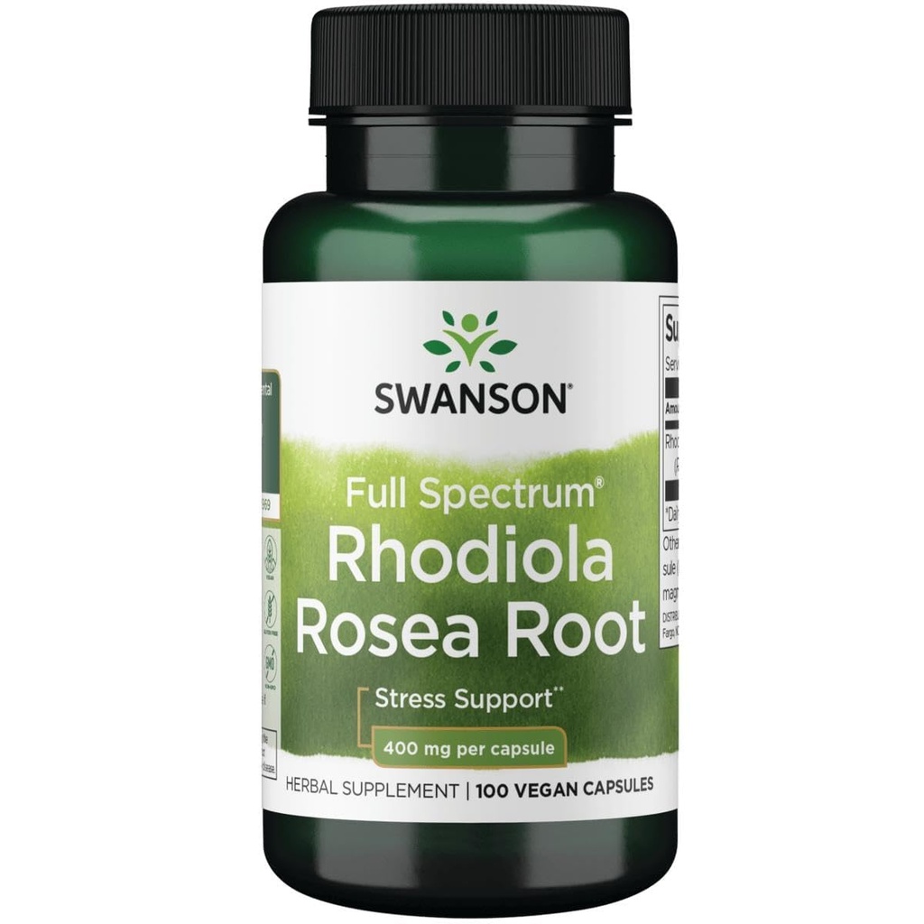 Swanson Rhodiola Rosea Root - Adaptogene Kräuterergänzung Förderung Balance & Stress Support - Natürliche Formel für Energieunterstützung - (100 Kapseln, 400mg Jeder)