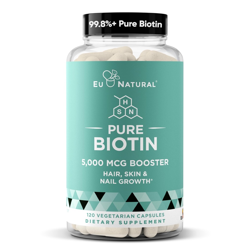 Biotin 5000 mcg Hair Skin Nails Supplement – High-Potency Hair Growth Vitamins for Women & Men – bieten leistungsstarke Unterstützung für gesundes Haar, härtere Nägel und glänzende Haut – 120 Vegan weiche Kapseln