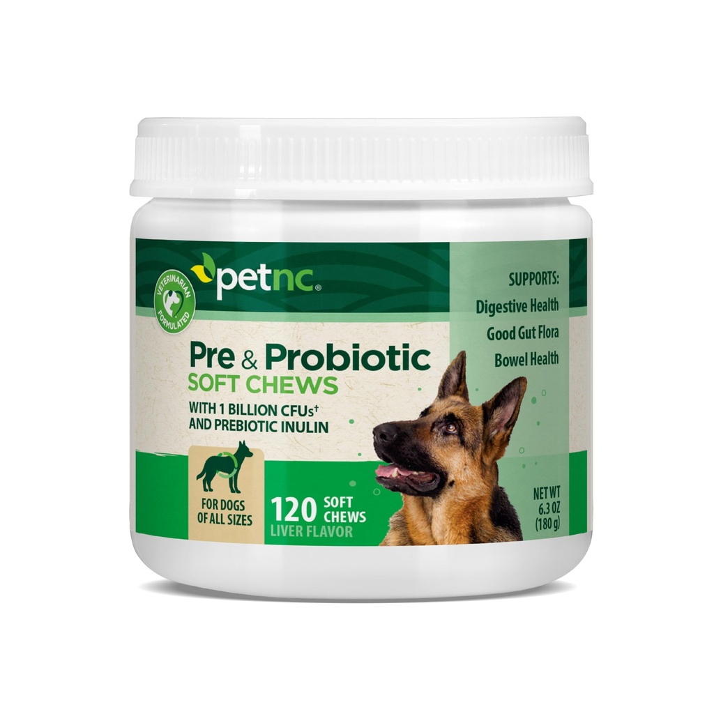 Animaux de compagnie Soins naturels Foie Flavor, Cheese Pre & Probiotic Soft Chews pour chien 120 ct (paquet de 1) (paquet de mai Vary)