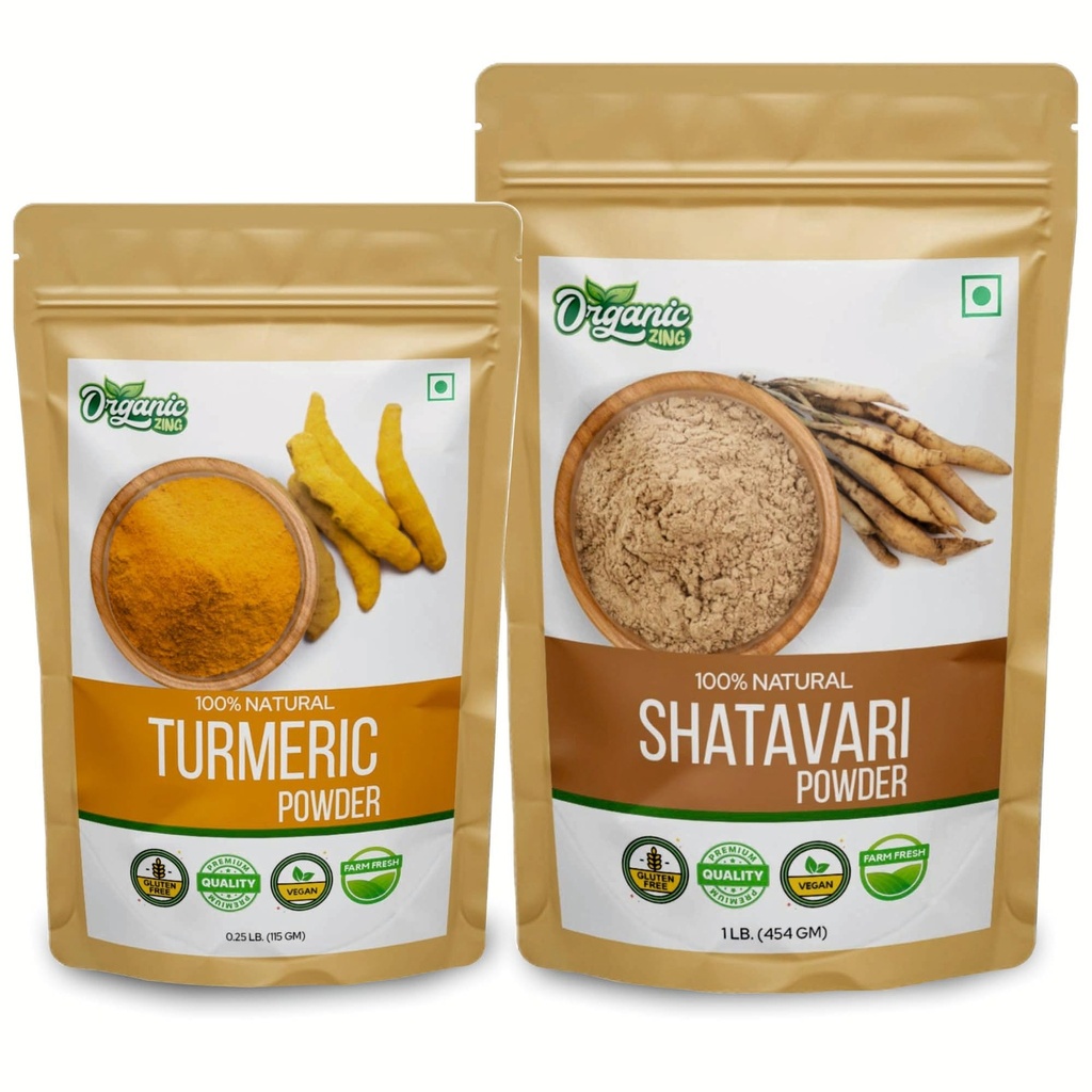 ZING ORGANIQUE Shatavari 454g et poudre de curcuma 115g