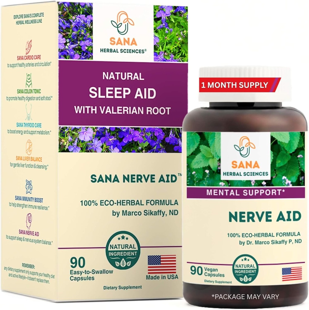 Valerian Root Natural Sleep Aid Formel für Erwachsene mit Bio Skullcap, Lobelia & More - 90 Kapseln - von Dr. Marco Sikaffy | Sana Herbal