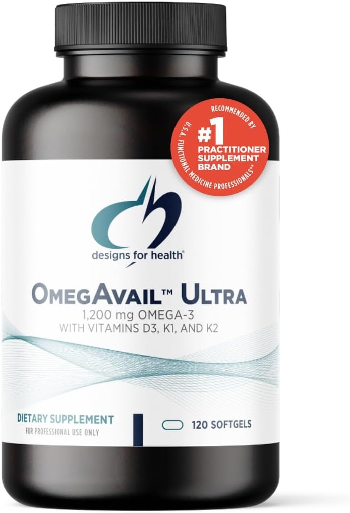 Conceptions pour la santé OmegAvail Ultra TG Huile de poisson 1200mg - 1000 UI Vitamine D3, Vitamines K1 + K2 - Triglycéride Forme Omega 3 Supplément à l'huile de poisson avec DHA/EPA - Aucun arrière-goût de poisson (120 Softgels)