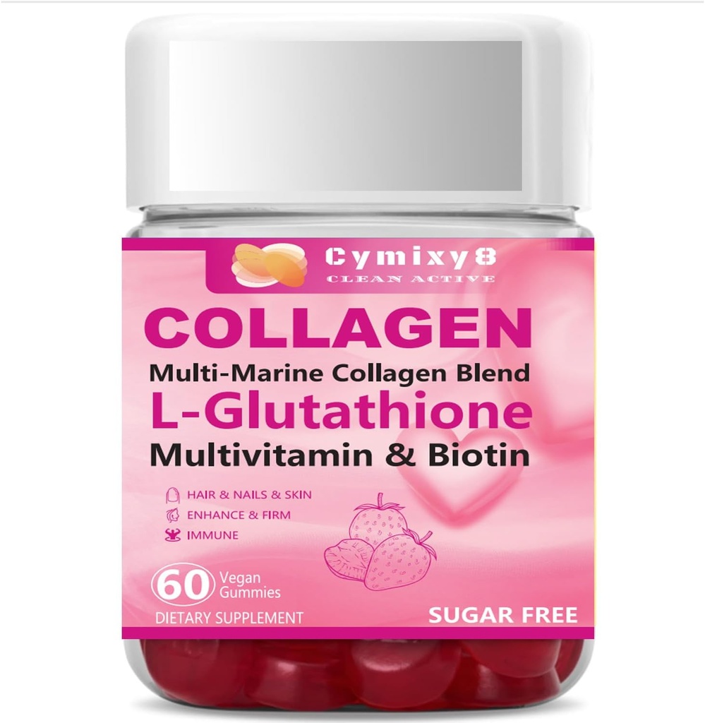 Glutathione Biotin Collagen Glow Gummis, Extra-Strength L-Glutathione & Colageno Hidrolizado für Damen & 10000mcg Biotin & Multivitamin für Damen für Haar Haut Nagel