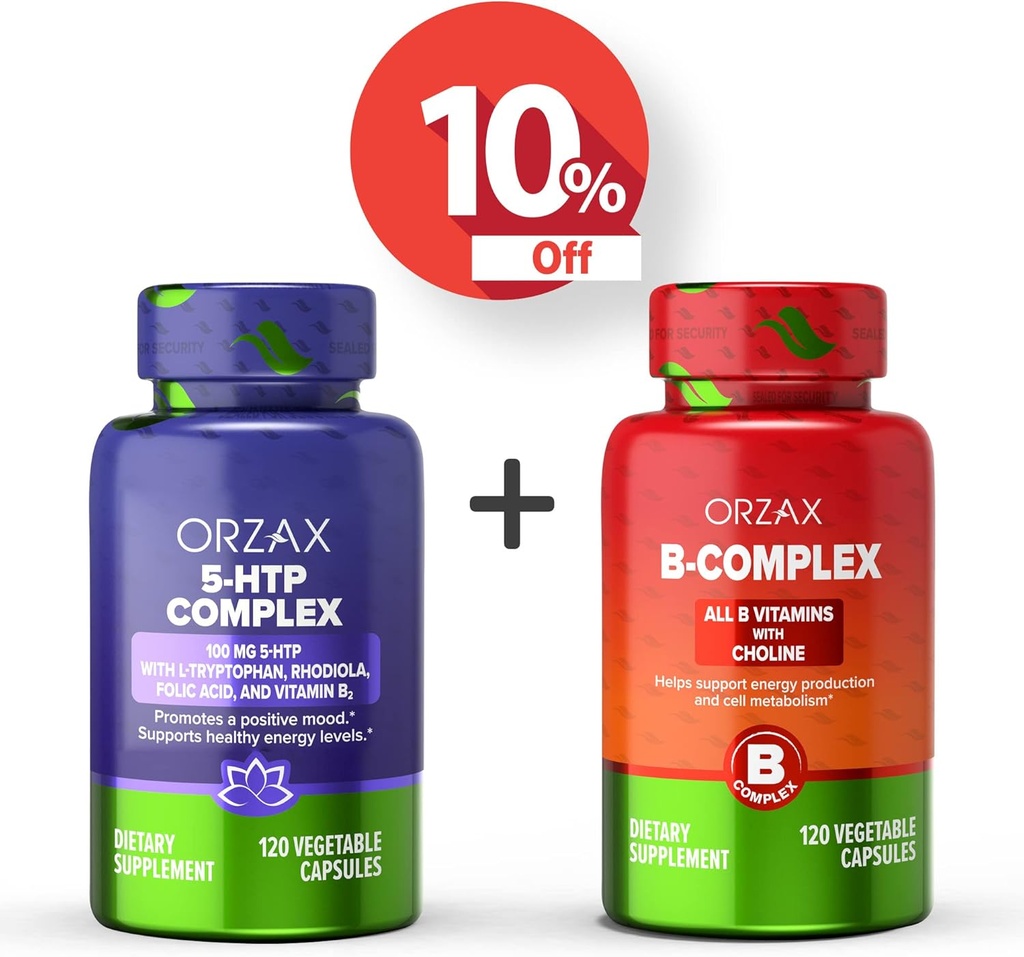 ORZAX 5 HTP Complex 100 Mg 120 Capsule Vegabili e Vitamina B Complex, B Vitamine con Choline & Inositol 120 Capsule, Bundle