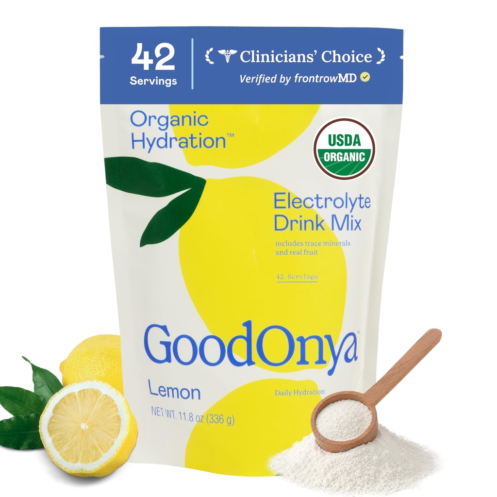 GOODONYA Organic Hydration Electrolyte Drink Mix, Certificato Organic Hydration Powder, Non-GMO, Biochecked Glyphosate Free, Basso Zucchero, Limonata Flavor, Nessun aroma artificiale, 42 Servings