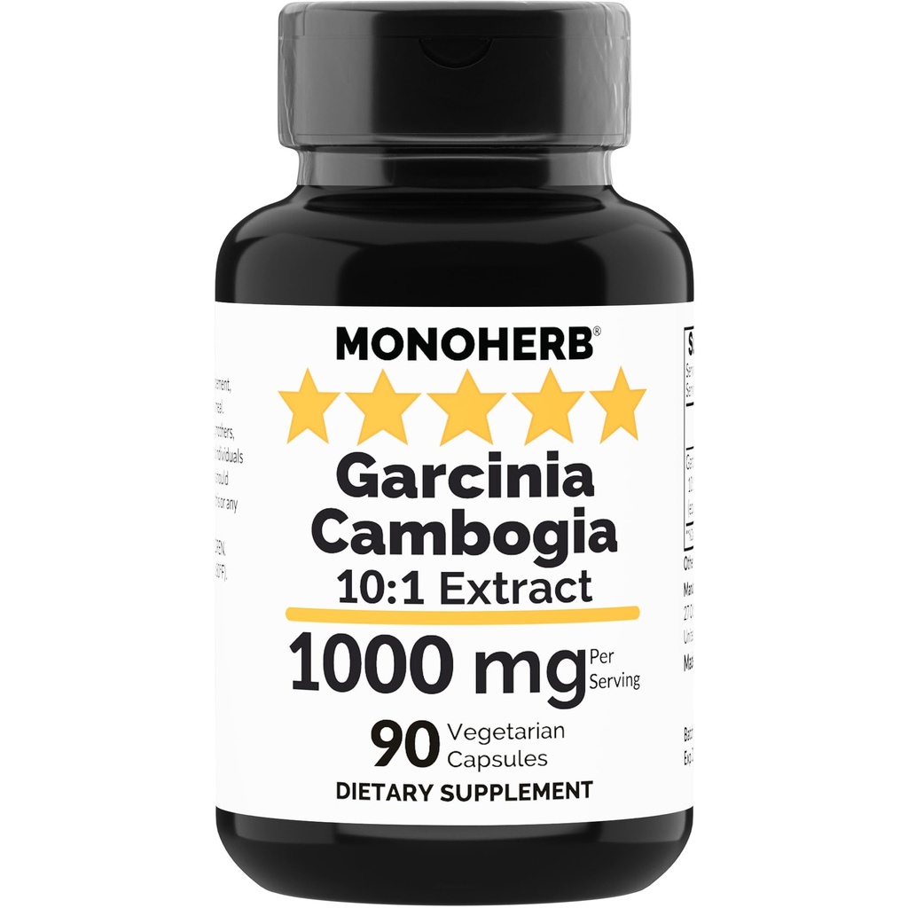 MONOHERB Garcinia Cambogia 1000 mg - 90 capsule di veg - Estratto di alta potenza 10:1
