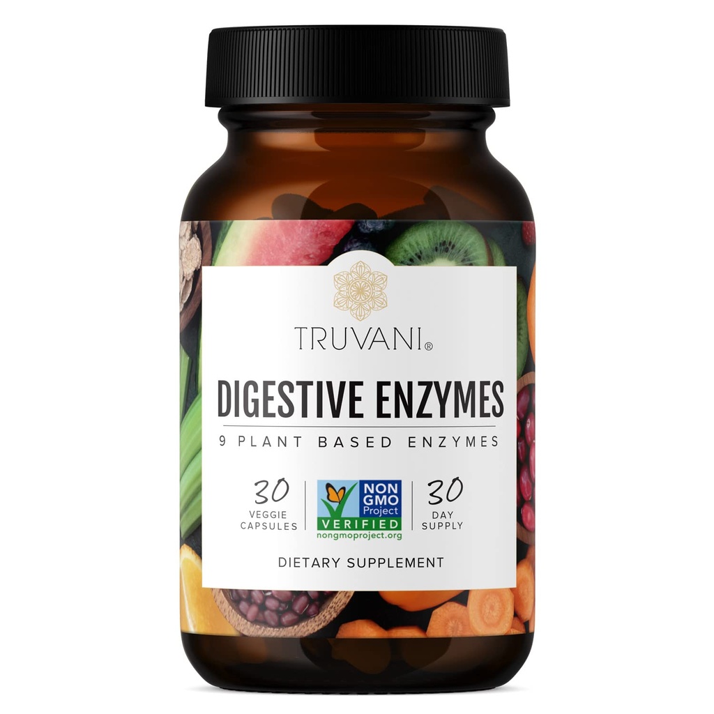 Truvani Enzimi Digestivi | 9 miscela di enzimi | supporto digestivo | Ridurre Bloating | Absorbimento Nutriente Aumentato | Capsule Non OGM