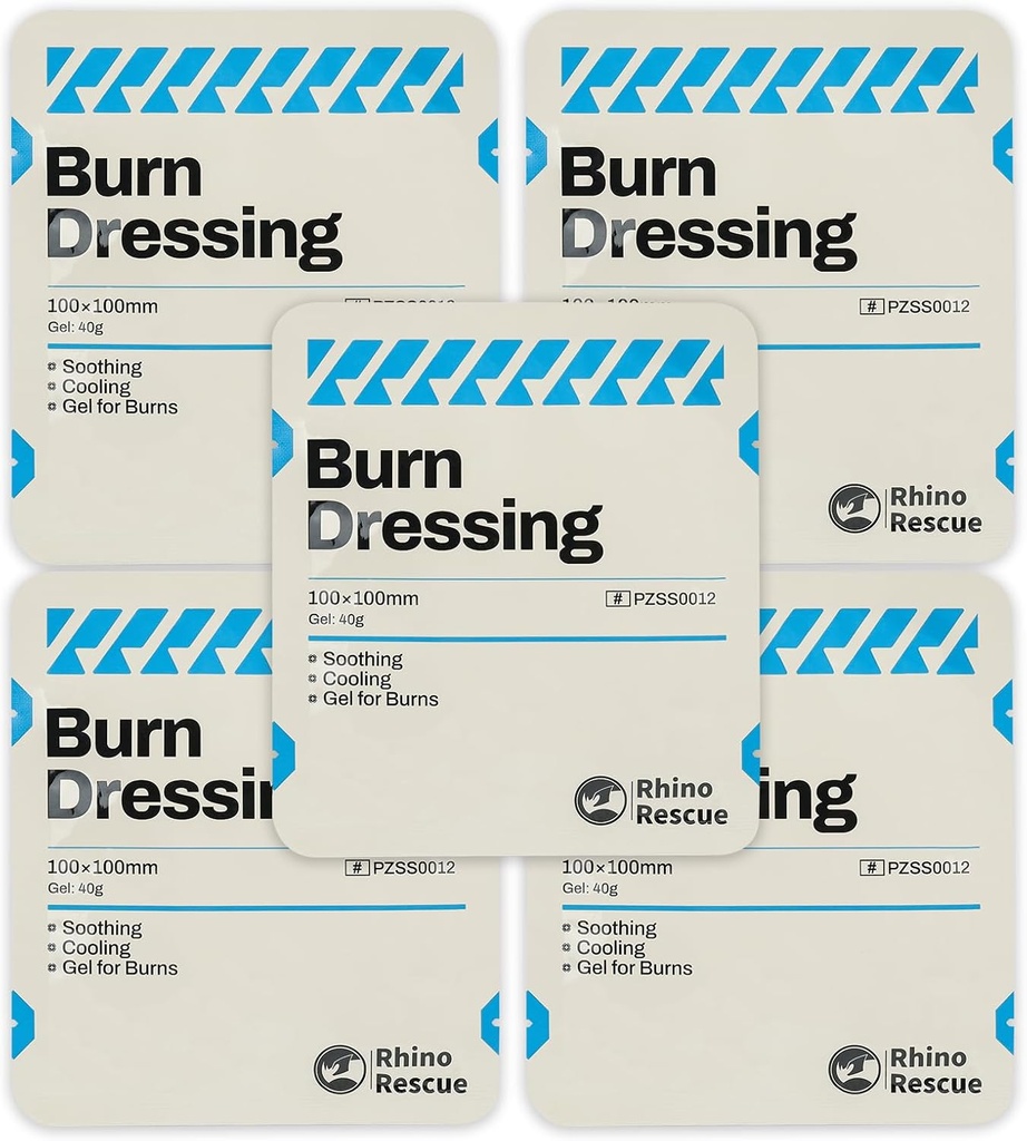 Rhino Rescue 5 Pack 4" X 4" Burn Dressing, Burn Gel Cooling beruhigende Creme Relief Burn First Aid Supplies (5)