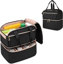 Damero Double Layers Pill Bottiglia Organizer Vuoto, Lockable Medicine Storage Bag Borsa da viaggio con 4 Divisori su misura per bottiglie di prescrizione, integratori medici, nero