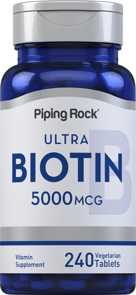 Piping Rock Biotin 5000mcg | 240 compresse | Beauty Vitamin Supplement | Vegetariano, Non OGM, Gluten Free