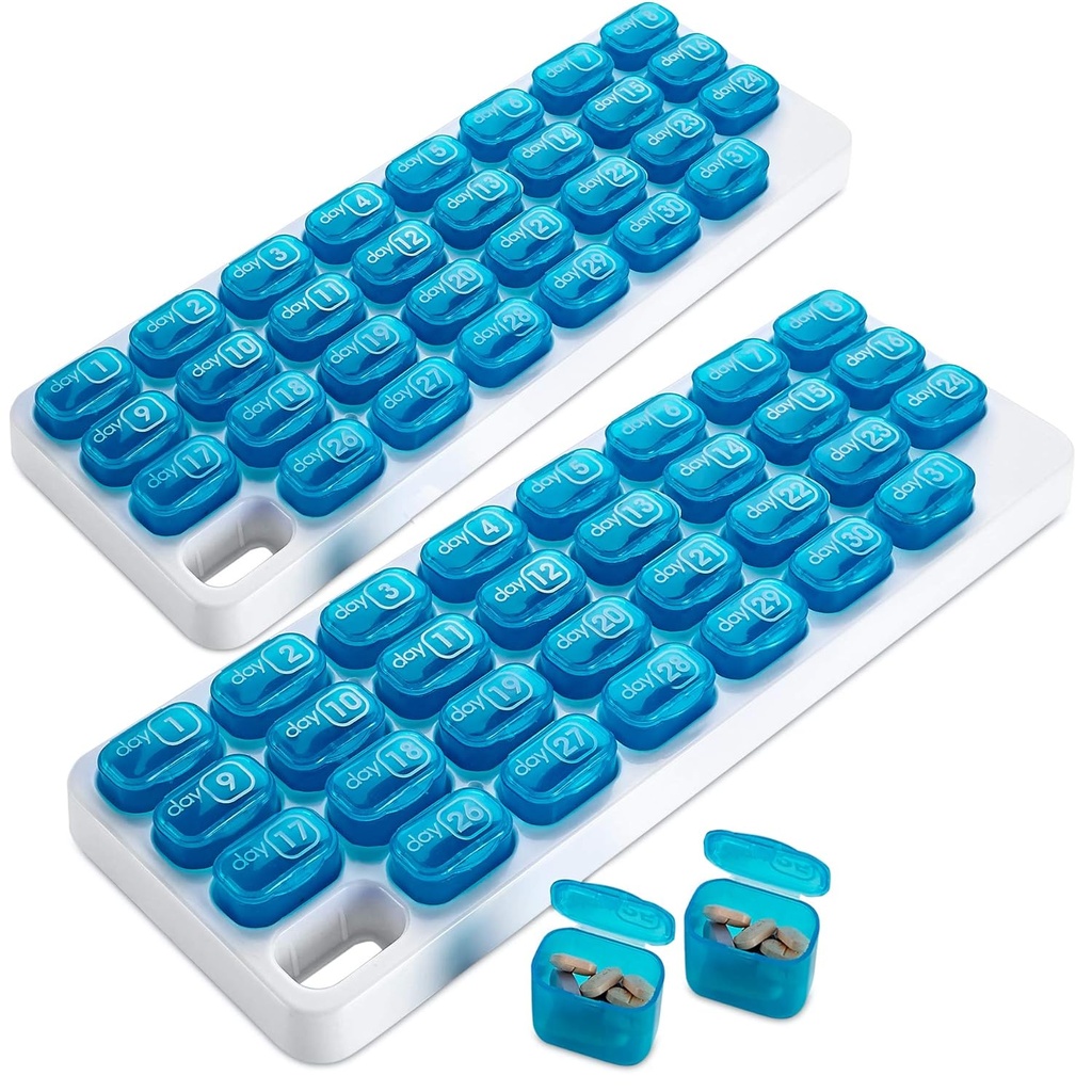 Monatliche Pille Organizer - (Pack von 2) 31 Tage Pill Organizer mit großen abnehmbaren Medikamente Pods, Tragbare Pillen Fall Box und Halter für tägliche Medizin und Vitamine, Groß für Reisen