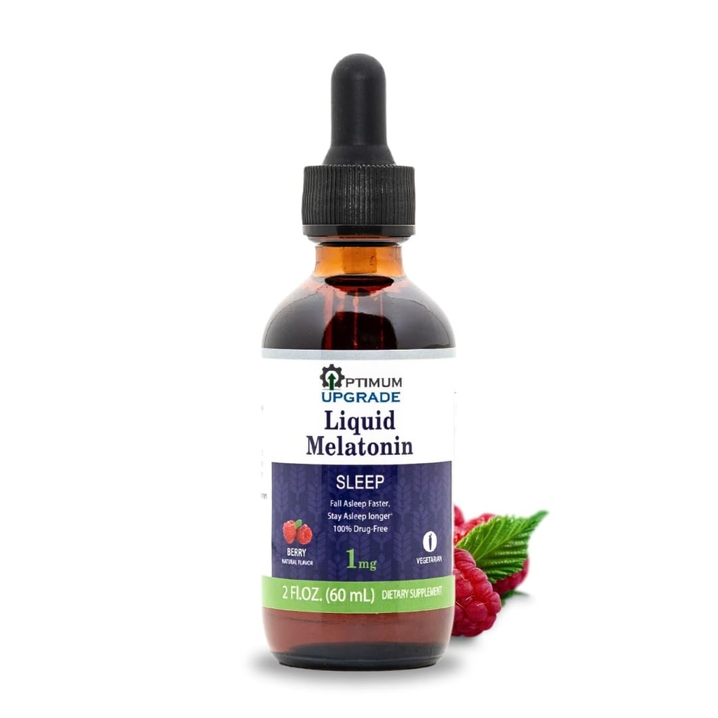 OU Melatonin Liquid Sleep Aid 1mg | 2 fl oz (60 mL) | Berry Natural Flavor | Drug-Free, Vegetarische Ergänzung für Erwachsene | Fall Asleep Faster, Bleiben Sie schlafen länger