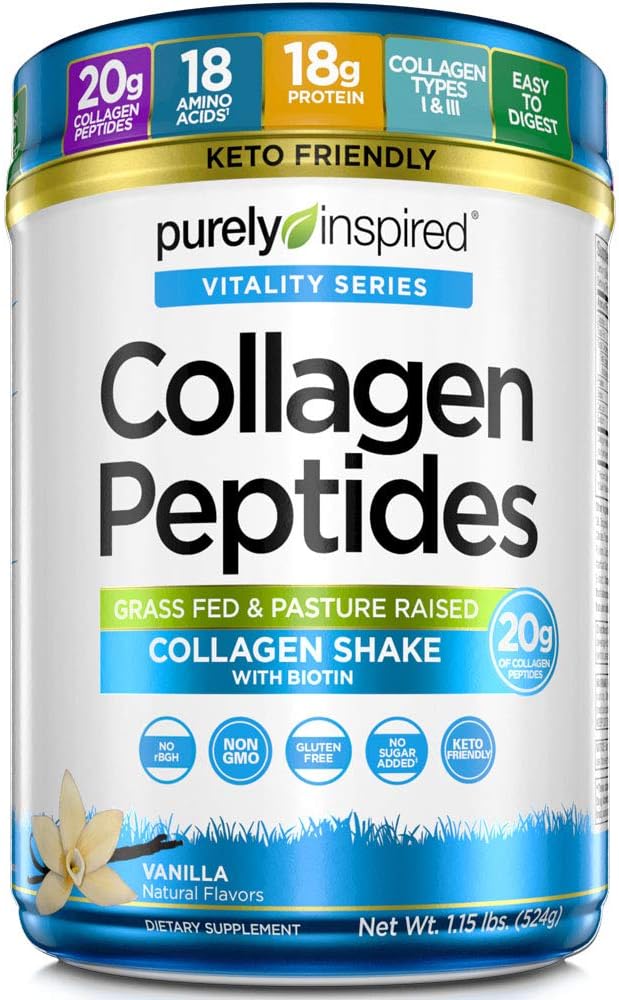 Polvere di collagene puramente ispirata Peptides polvere | Supplementi di collagene per le donne e gli uomini | Polvere di proteine del collagene con biotina | Keto Friendly & Non-GMO | Vanilla, 1,15 lbs (23 Servings)