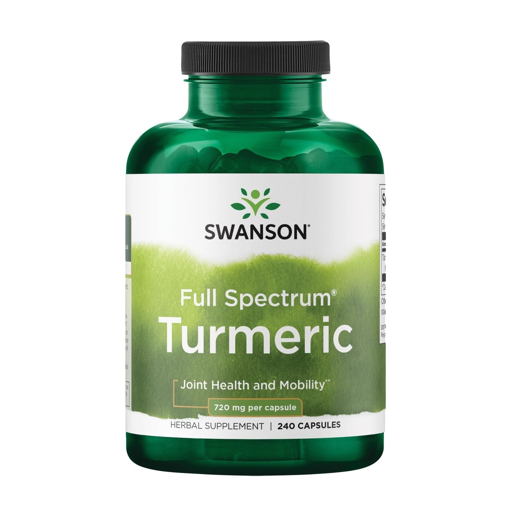 Antiossidante turco Swanson, salute comune, cardiovascolare, disintossicante del fegato, mood e supporto della memoria Curcuma Longa (Rhizome) 720 mg, 240 capsule, 120 Serve, 1.44 grammi per Serving