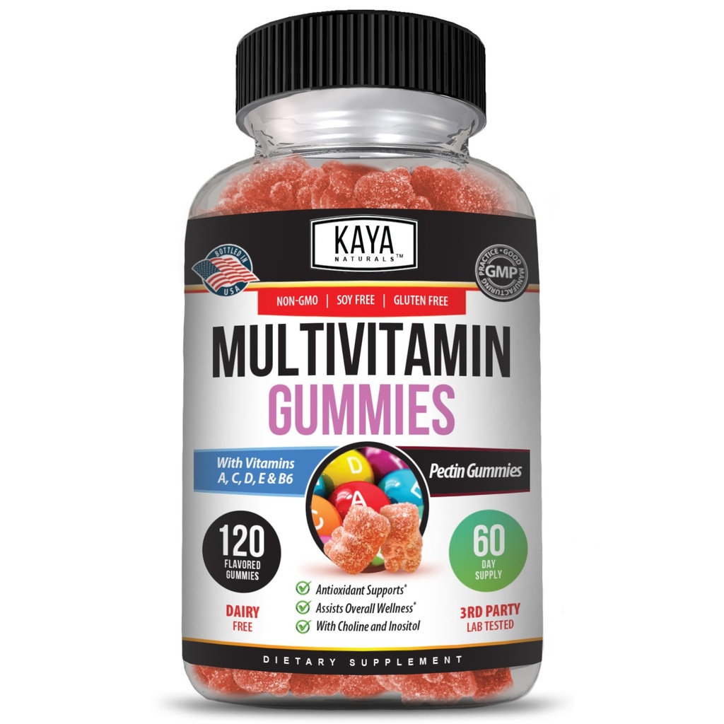 Kaya Naturals Gummy multivitamine adulte, 120 Compte, Biotine, Vitamine A, B-12, C & E, y compris le zinc, l'acide folique, le goût de fraise (120 Gummies)