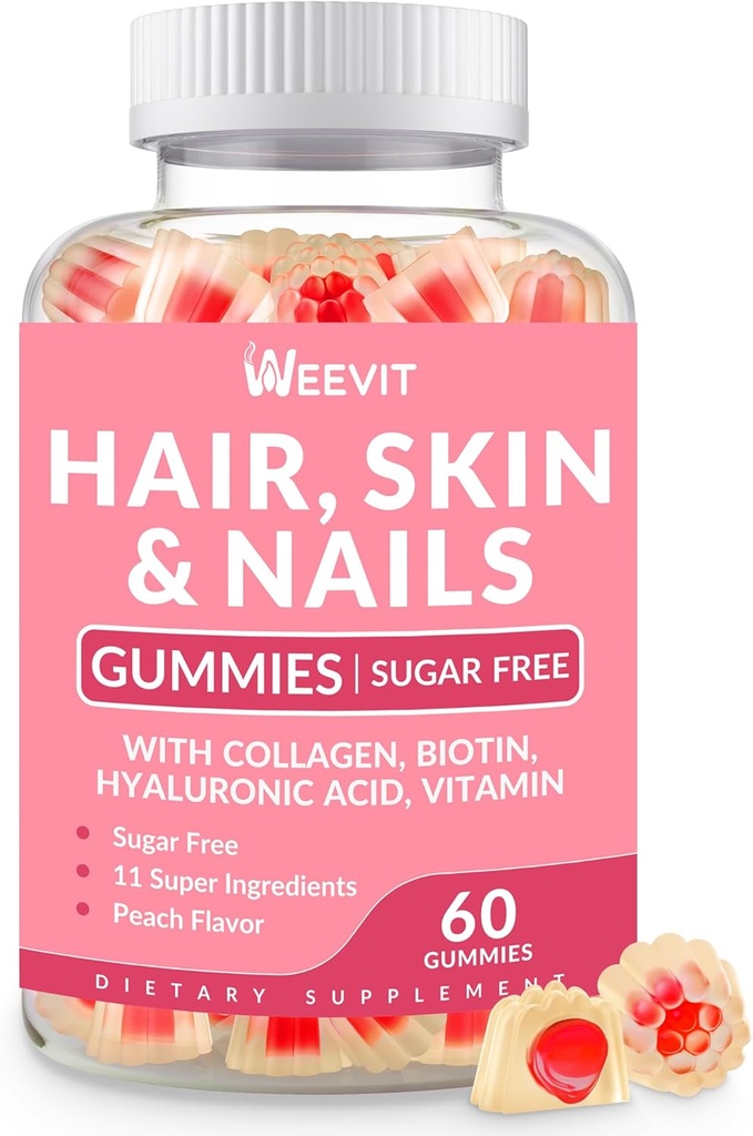 Pelle per capelli e chiodi Gummies - Vegan Biotin 5000mcg Vitamine per le donne e gli uomini supporta la crescita dei capelli più veloce, unghie più forti, pelle luminosa