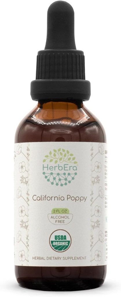 HerbEra California Poppy B60 USDA Teinture biologique de haute puissance à base de plantes, extrait sans alcool.