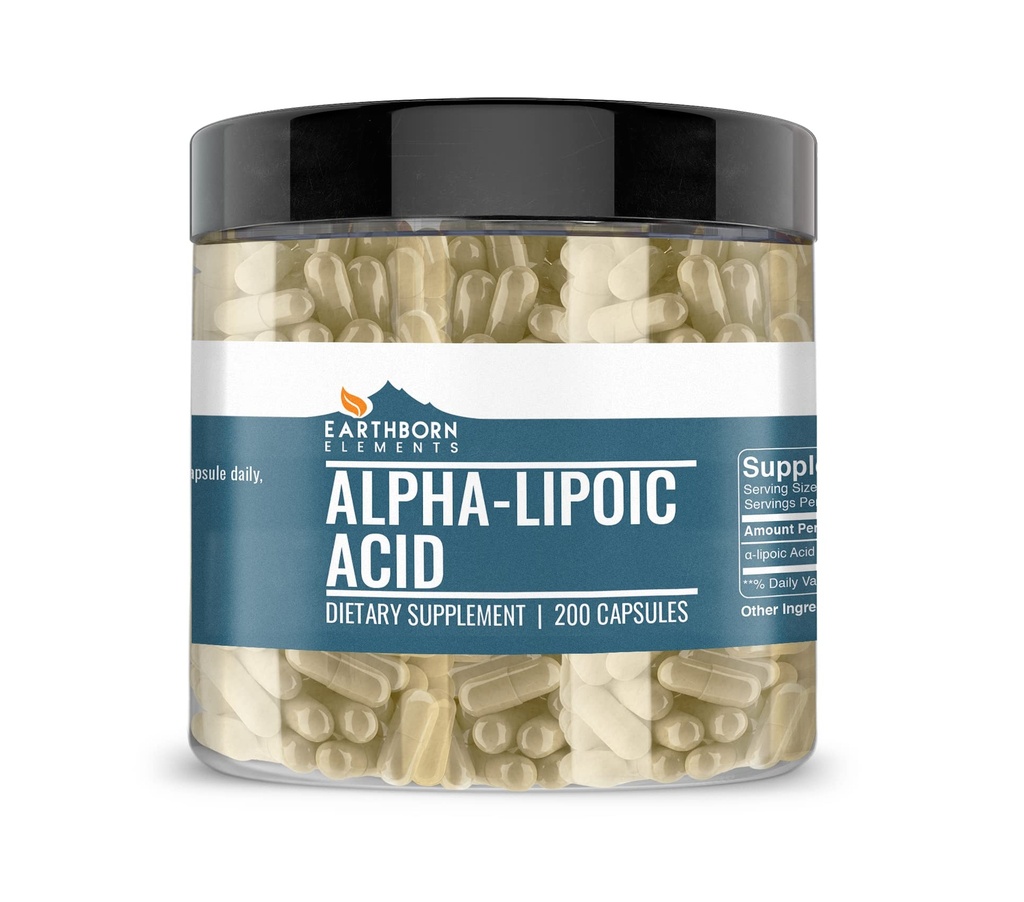 Earthborn Elements Alpha-Lipoic Acid 200 Kapseln, rein &amp; unverdünnt, keine Zusatzstoffe
