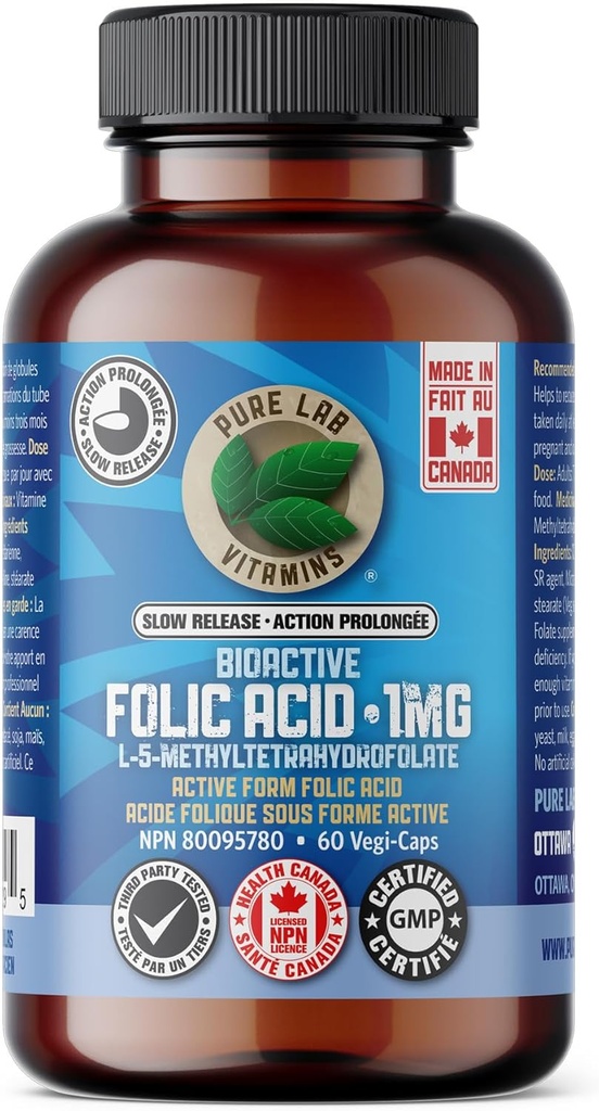 Reine Labs Vitamine Bioaktive Folsäure 1mg langsame Freisetzung, 55 GR