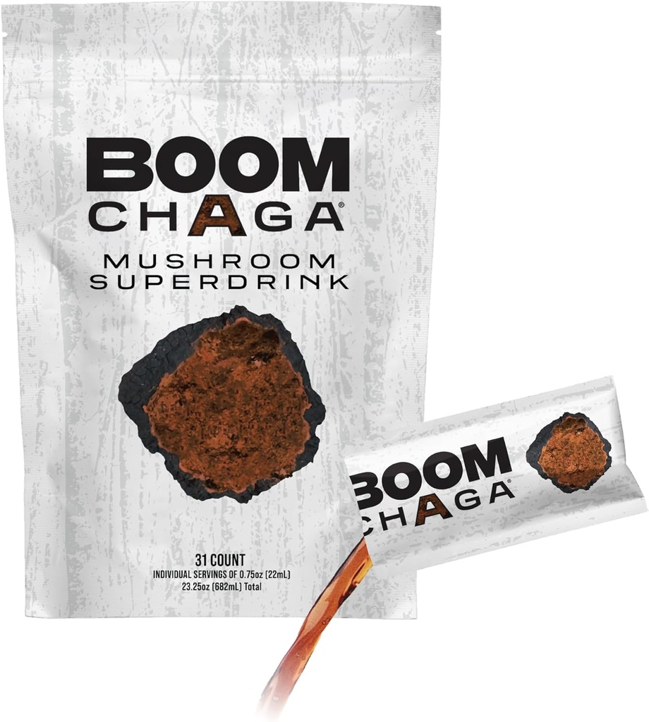 Funghi Superdrink, Chaga Mushroom Estratto di liquido Concentrato con antiossidanti per l'infiammazione e l'immunità Boost, Beta-Glucani per la salute del cuore, Oxalate-Free, 31 Confezioni Single-Serving