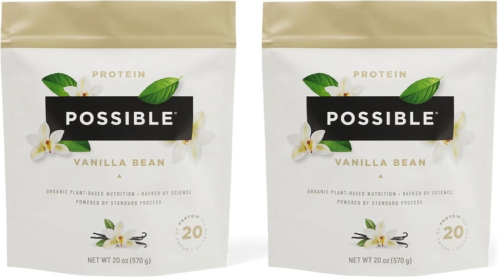 Protein Powder Vanilla Bean - 20g di Vegan, Plant-Based Protein Mix - Non OGM, Non-Dairy, Gluten-Free - 3.5g di BCAAs - 9 Aminoacidi essenziali - 30-Day Supply - 2 Bag, 30 Servings