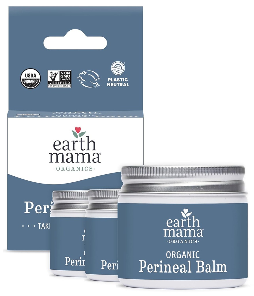 Terra Mama Organic Perineal Balm | Naturally Cooling Herbal Salve for Pregnancy and Postpartum Relief with Witch Hazel & Calendula, Feminine Care Essentials, No Benzocaine or Butane, 2-Oz (3-Pack)