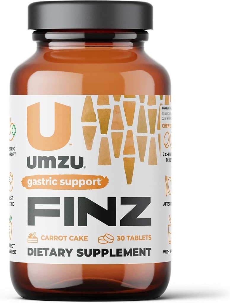 UMZU Finz Natural Gastric Comfort Supplemento | Fast Acting Heartburn Relief con 3 ingredienti naturali Carrot Root, Calcium & Sodium Alginate per pH bilanciato (Carrot Cake | 20 compresse)