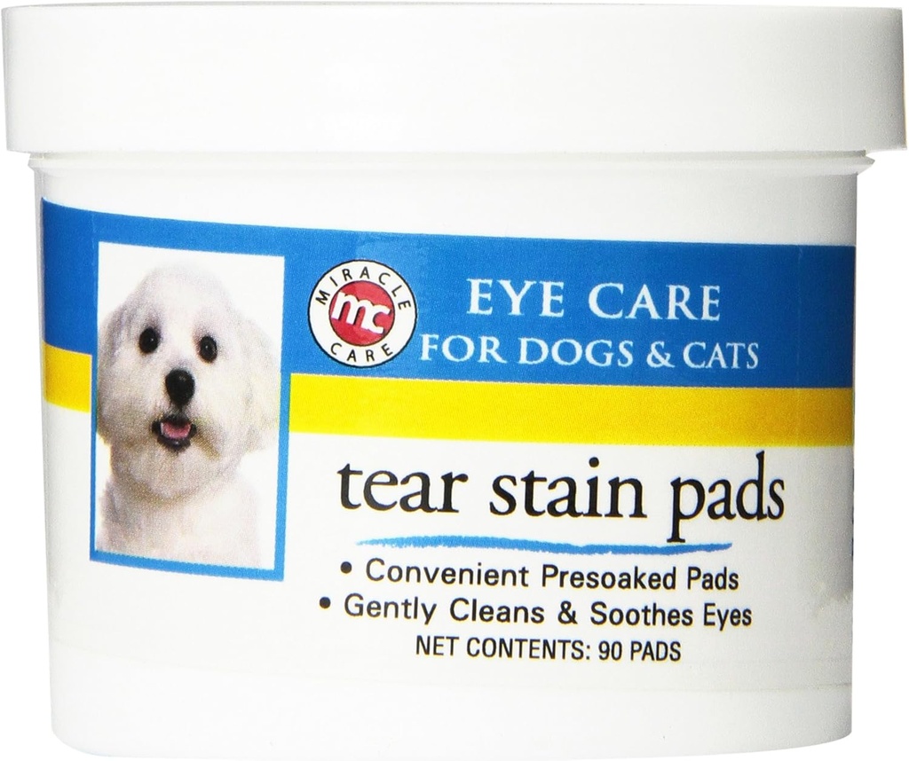 Miracle Care Tear Stain Pads, 90 Single Use Pre-Soaked Pads to Gently Clean and Soothe Dog and Cat Eyes, Non Stinginging Formula, um Tear Stains zu verbessern und Eye Debris zu entfernen