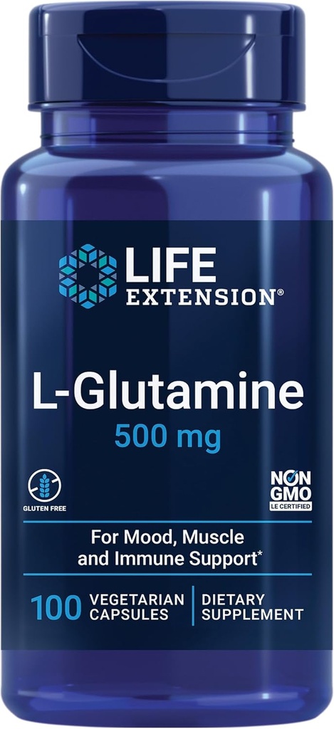 Life Extension Creatine Capsules 120 Count & L-Glutamine 500mg 100 Capsules Bundle for Muscle Health