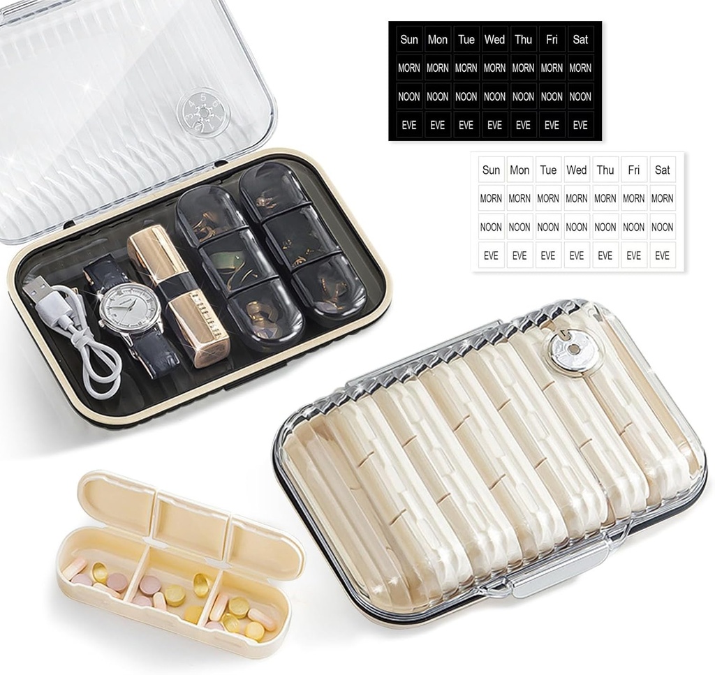 Weekly Pill Organizer 3 Time a Day, Portable Travel Pill Case/Jewelry Box, Large Medication Holder Container, Daily Pillbox Dispenser for Vitamin Medicine Supplement, Black