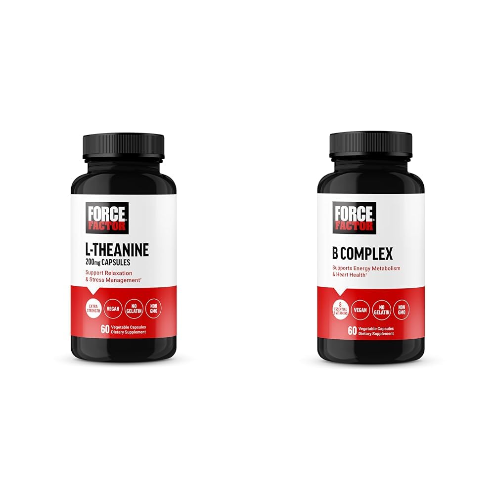 Kraftfaktor L Theanine 200mg und Vitamin B Complex Supplement Bundle, 60 Kapseln Jede