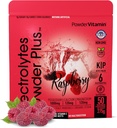 PowderVitamin Elektrolyte Pulver Plus (50 Portionen) Himbeere Elektrolyt Pulver Zero Calorie Keto, 0 Zucker, kein Maltodextrin, 1000mg Kalium, 120mg Calcium, 120mg Magnesium, Hydration Pulver