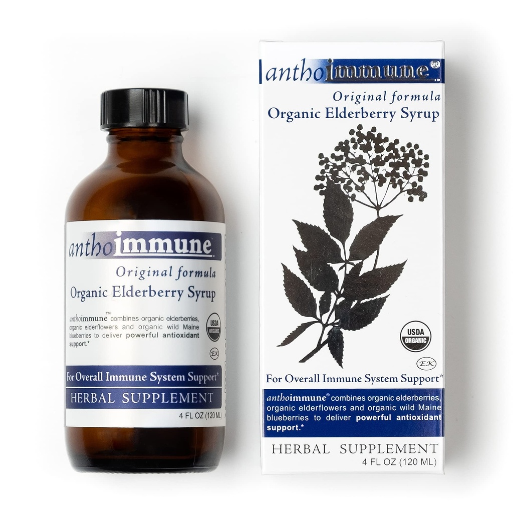 Organic Elderberry Syrup - Anthoimmune - Immununterstützungsergänzung für Erwachsene und Kinder- USDA Organic, Ultra-Premium Black Elderberry Formula (4 oz) 24 Servierungen
