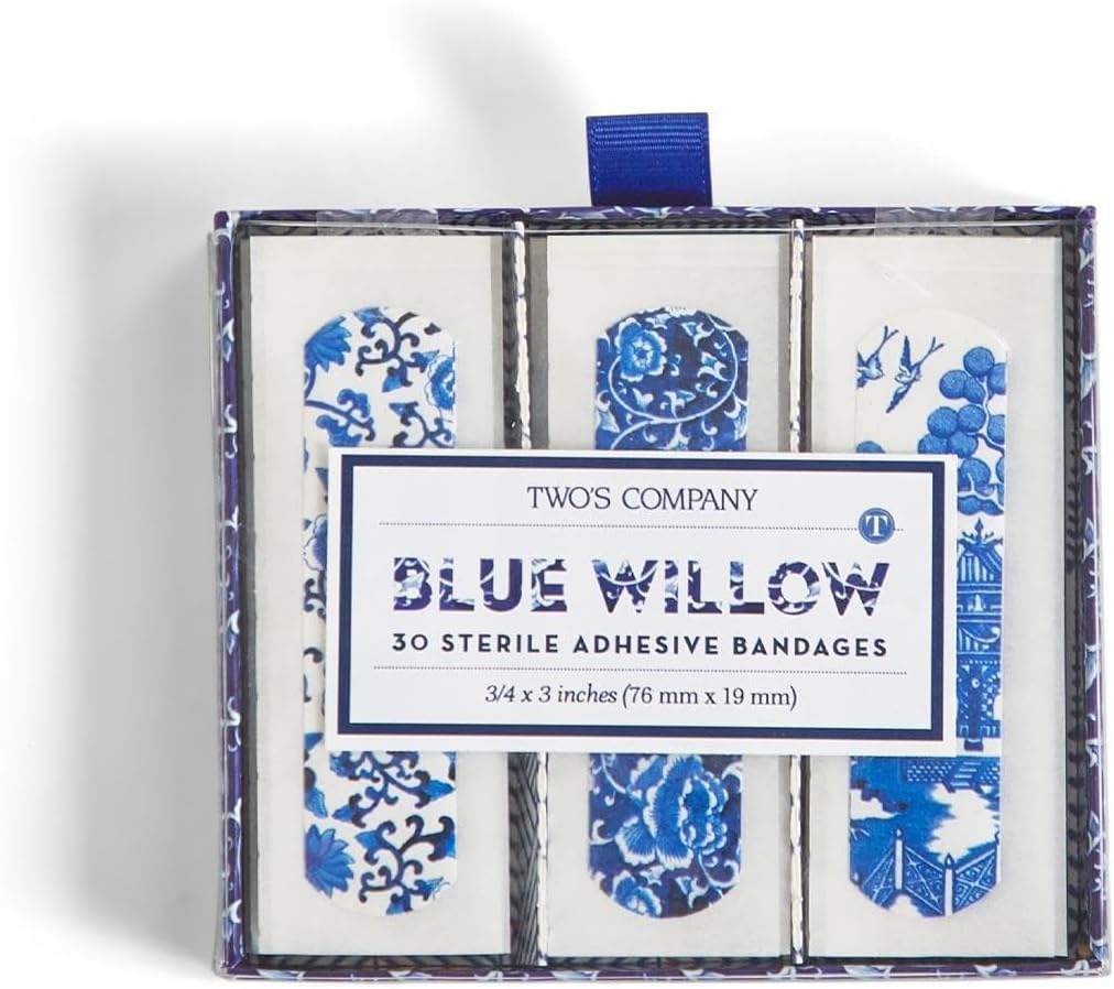 Two's Company 53560 Blue Willow Bandages in Geschenkbox,30 Stück,3-Zoll Länge,Kunststoff, Weiß