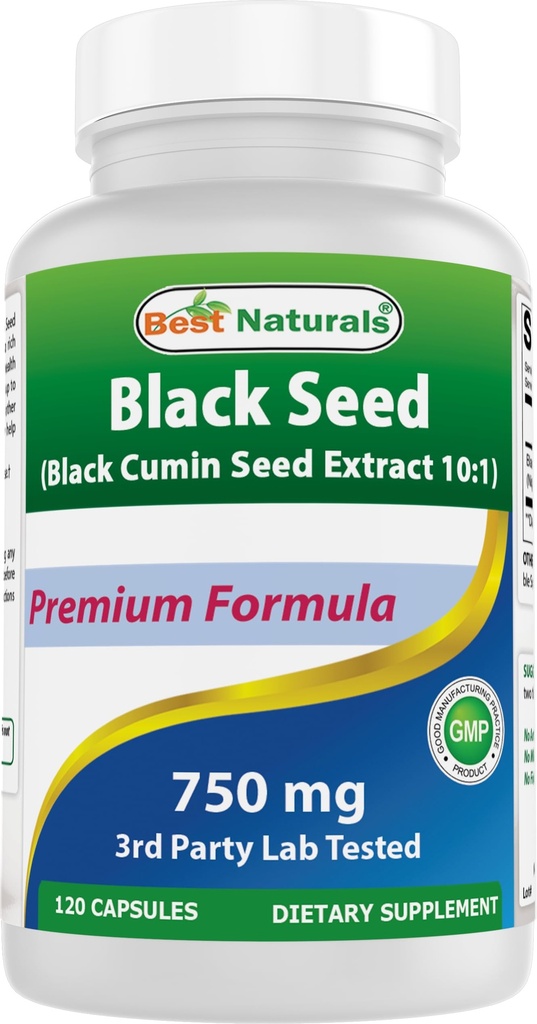 Meilleures graines noires naturelles (extrait de graines de cumin noir 10:1) 750 mg par portion- 120 capsules